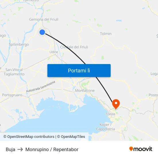 Buja to Monrupino / Repentabor map