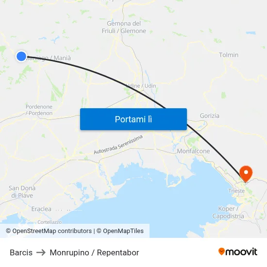 Barcis to Monrupino / Repentabor map