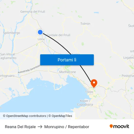 Reana Del Rojale to Monrupino / Repentabor map