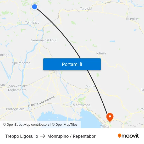Treppo Ligosullo to Monrupino / Repentabor map