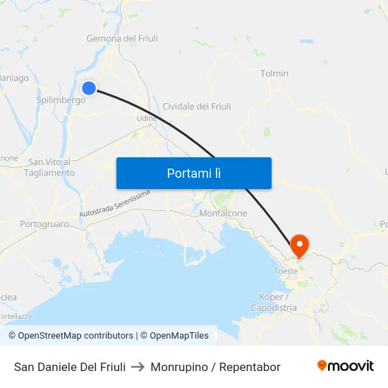San Daniele Del Friuli to Monrupino / Repentabor map