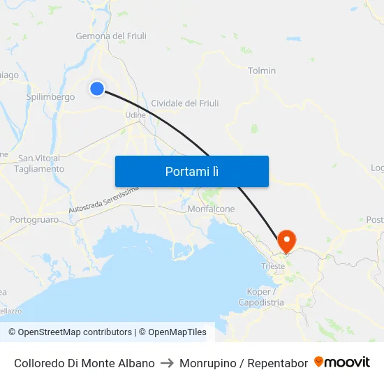 Colloredo Di Monte Albano to Monrupino / Repentabor map