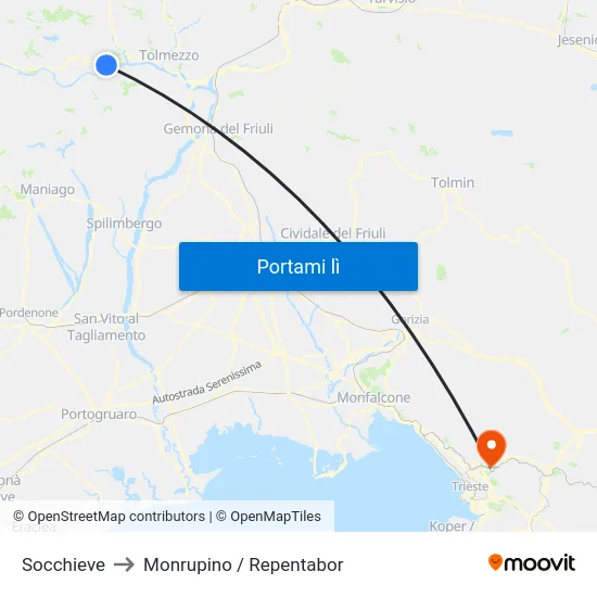 Socchieve to Monrupino / Repentabor map