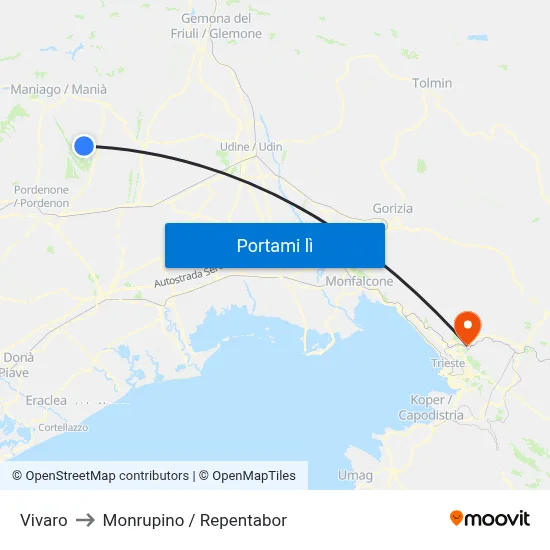 Vivaro to Monrupino / Repentabor map