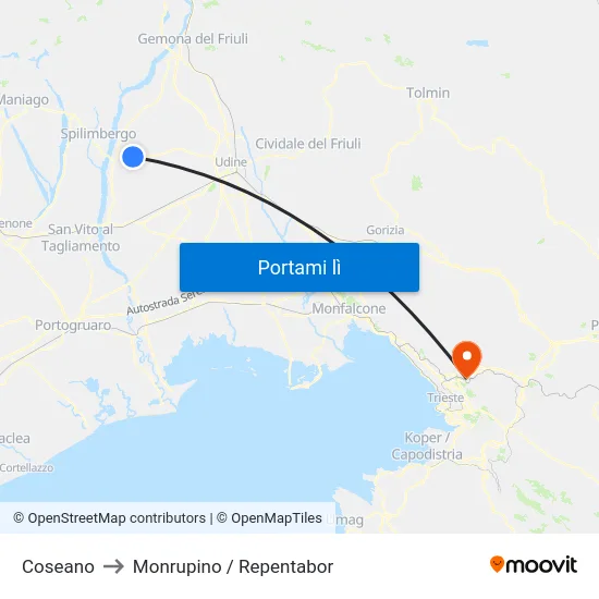 Coseano to Monrupino / Repentabor map