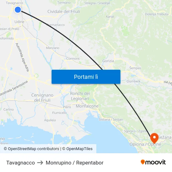 Tavagnacco to Monrupino / Repentabor map
