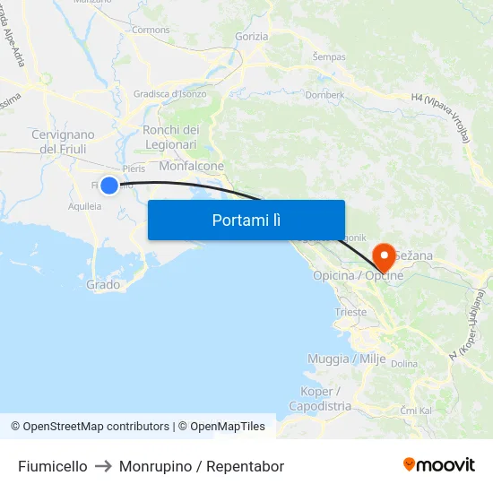 Fiumicello to Monrupino / Repentabor map