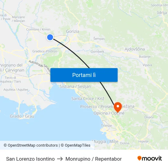 San Lorenzo Isontino to Monrupino / Repentabor map