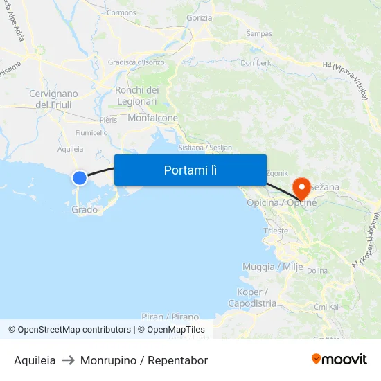 Aquileia to Monrupino / Repentabor map