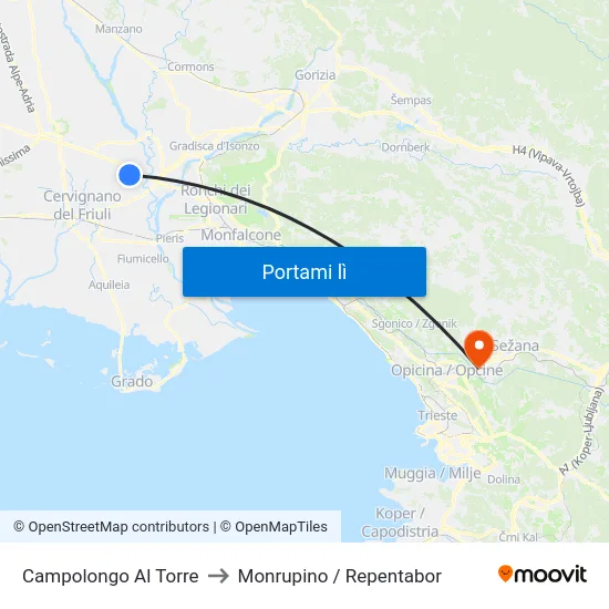 Campolongo Al Torre to Monrupino / Repentabor map