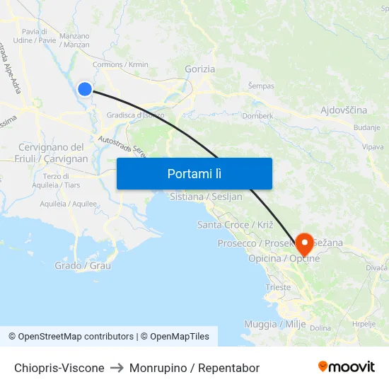 Chiopris-Viscone to Monrupino / Repentabor map