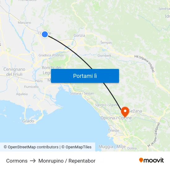 Cormons to Monrupino / Repentabor map