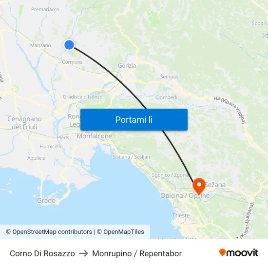 Corno Di Rosazzo to Monrupino / Repentabor map