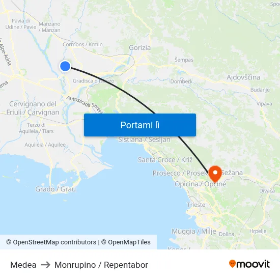 Medea to Monrupino / Repentabor map