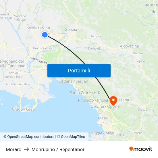 Moraro to Monrupino / Repentabor map
