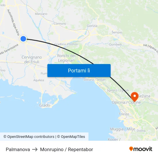 Palmanova to Monrupino / Repentabor map