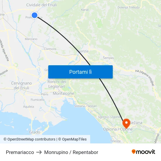Premariacco to Monrupino / Repentabor map