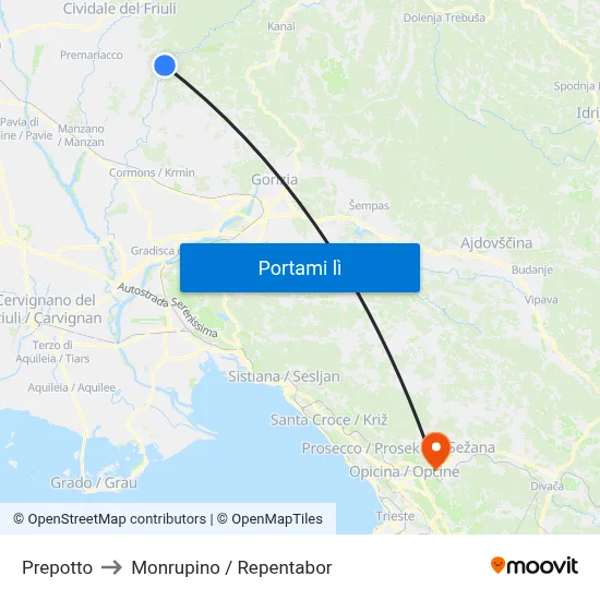 Prepotto to Monrupino / Repentabor map