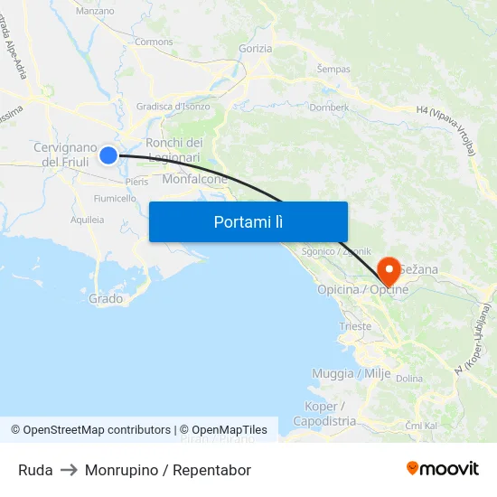 Ruda to Monrupino / Repentabor map