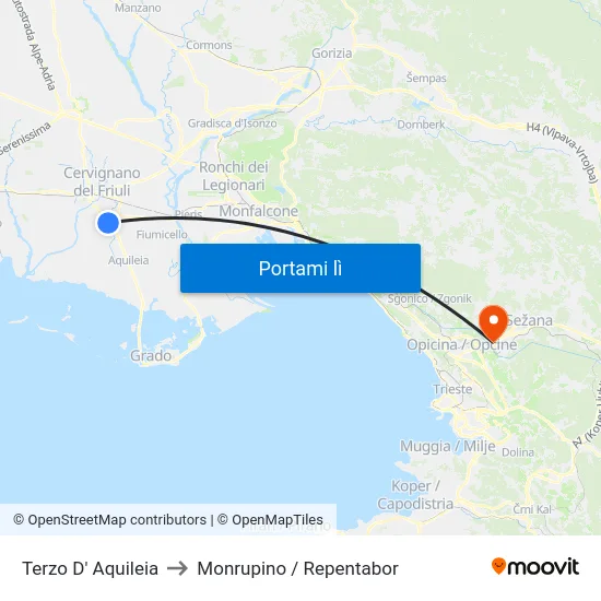 Terzo D' Aquileia to Monrupino / Repentabor map