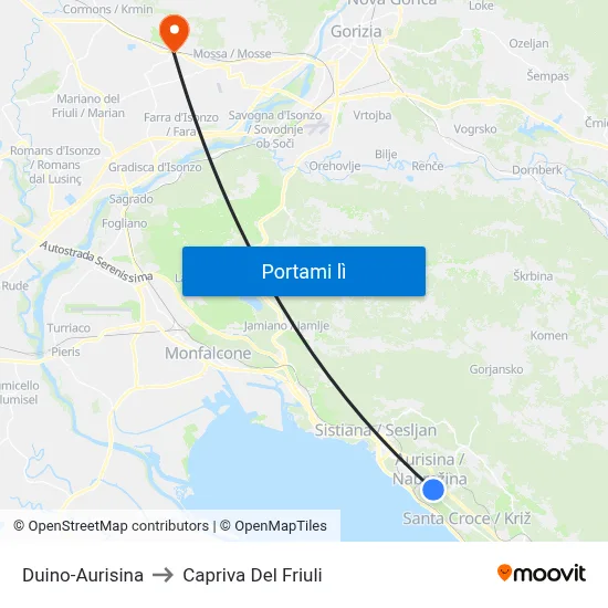 Duino-Aurisina to Capriva Del Friuli map