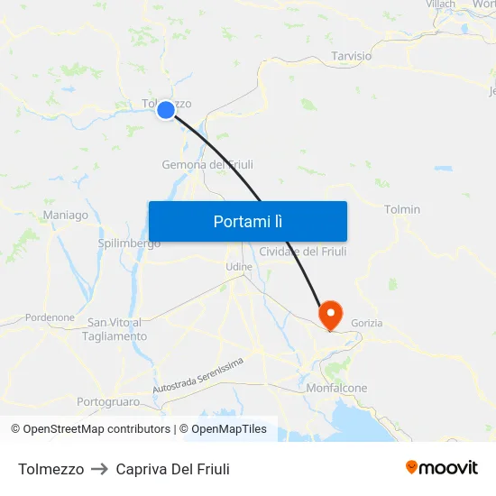 Tolmezzo to Capriva Del Friuli map