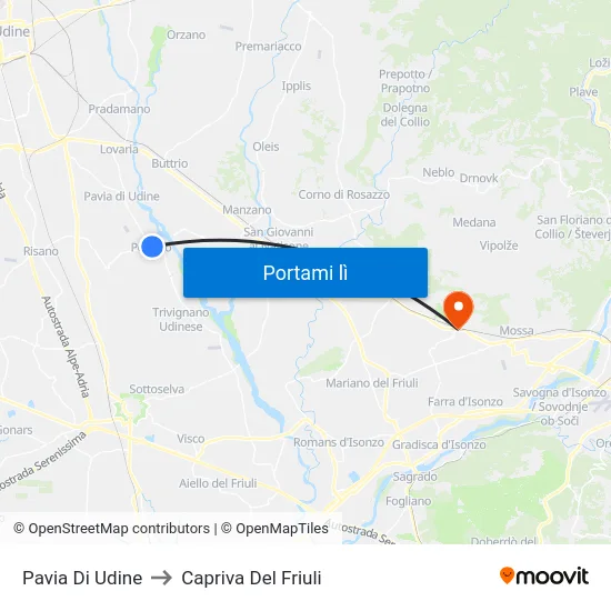 Pavia Di Udine to Capriva Del Friuli map