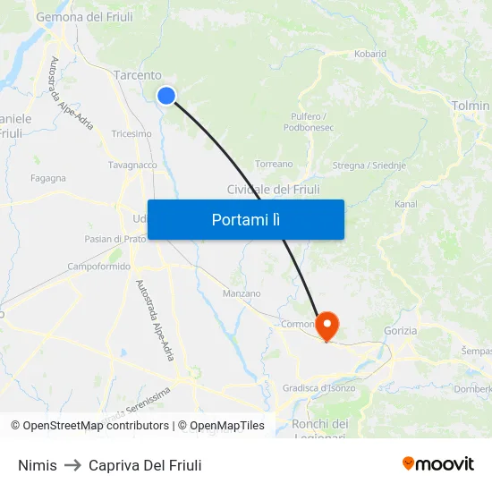 Nimis to Capriva Del Friuli map
