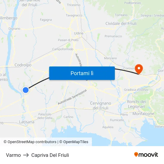 Varmo to Capriva Del Friuli map