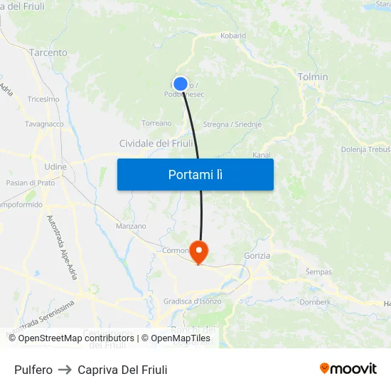 Pulfero to Capriva Del Friuli map