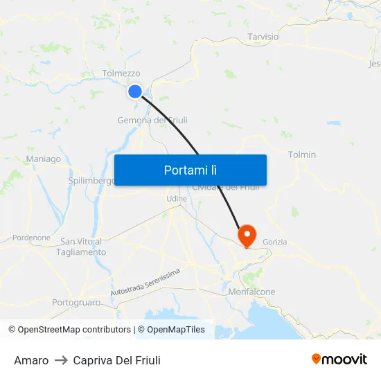 Amaro to Capriva Del Friuli map