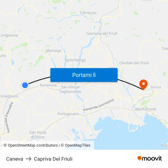 Caneva to Capriva Del Friuli map