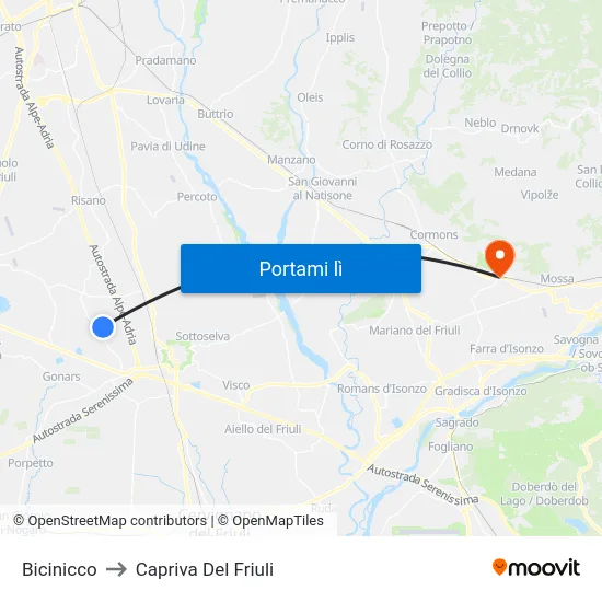 Bicinicco to Capriva Del Friuli map