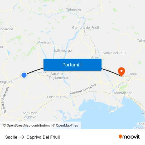 Sacile to Capriva Del Friuli map