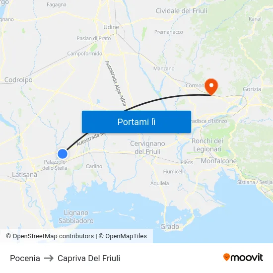 Pocenia to Capriva Del Friuli map