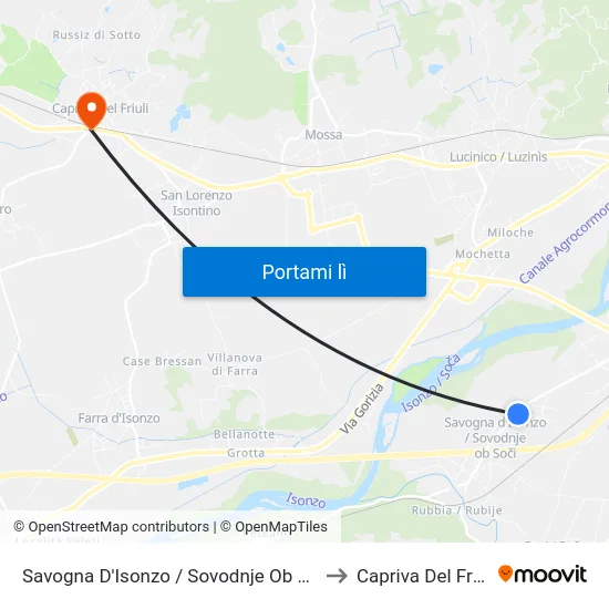 Savogna D'Isonzo / Sovodnje Ob Soči to Capriva Del Friuli map