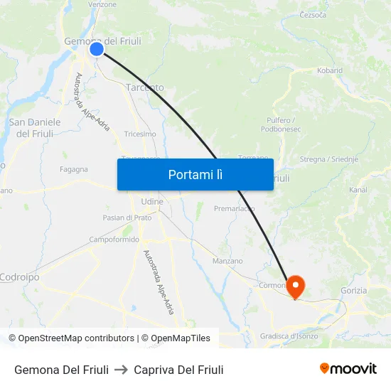 Gemona Del Friuli to Capriva Del Friuli map