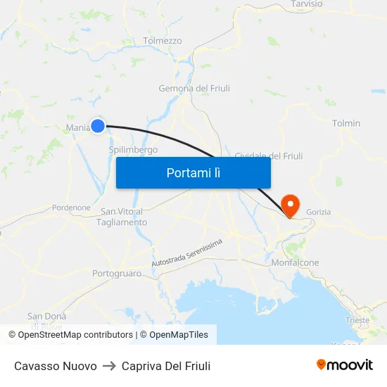 Cavasso Nuovo to Capriva Del Friuli map