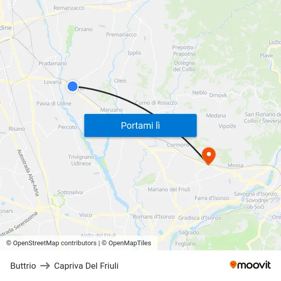 Buttrio to Capriva Del Friuli map