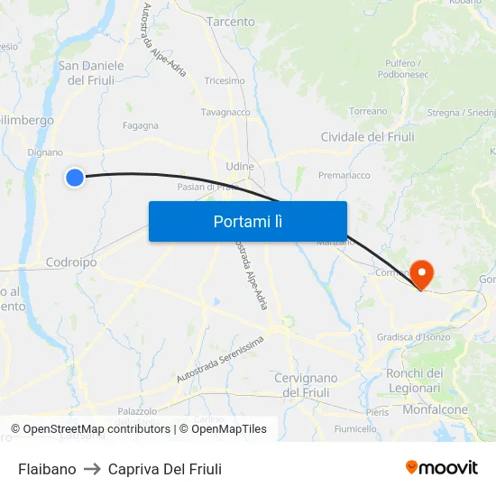 Flaibano to Capriva Del Friuli map