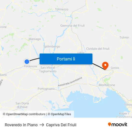 Roveredo In Piano to Capriva Del Friuli map