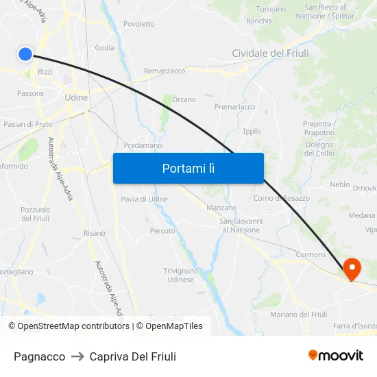 Pagnacco to Capriva Del Friuli map