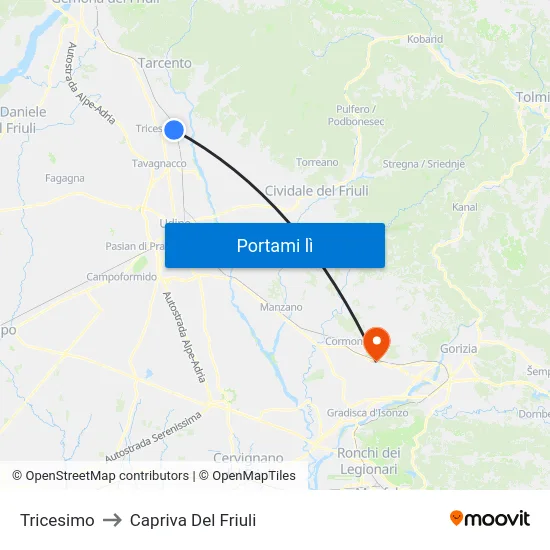 Tricesimo to Capriva Del Friuli map