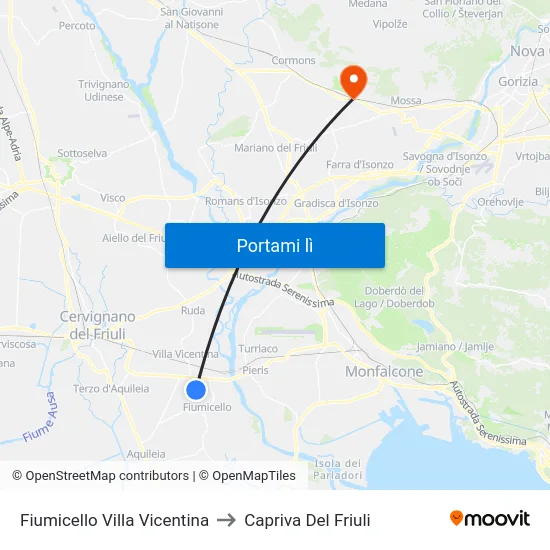 Fiumicello Villa Vicentina to Capriva Del Friuli map