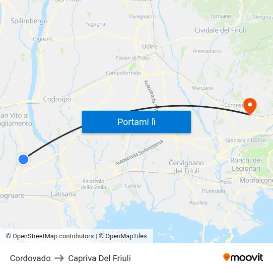 Cordovado to Capriva Del Friuli map