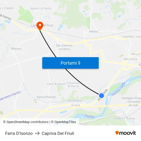 Farra D'Isonzo to Capriva Del Friuli map