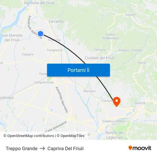 Treppo Grande to Capriva Del Friuli map