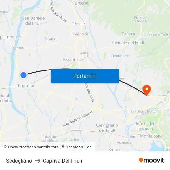 Sedegliano to Capriva Del Friuli map