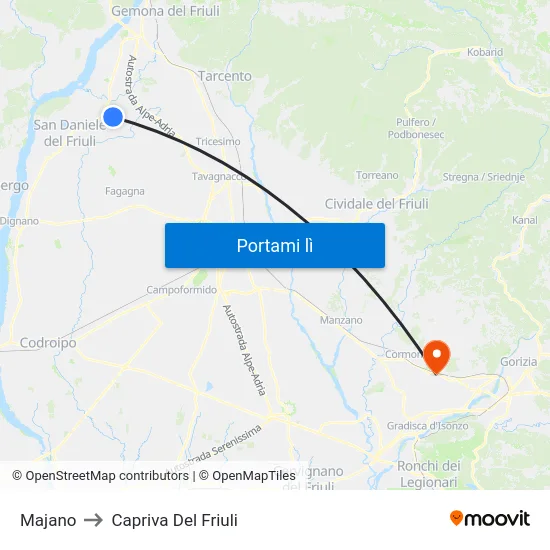 Majano to Capriva Del Friuli map
