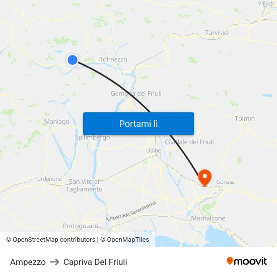 Ampezzo to Capriva Del Friuli map